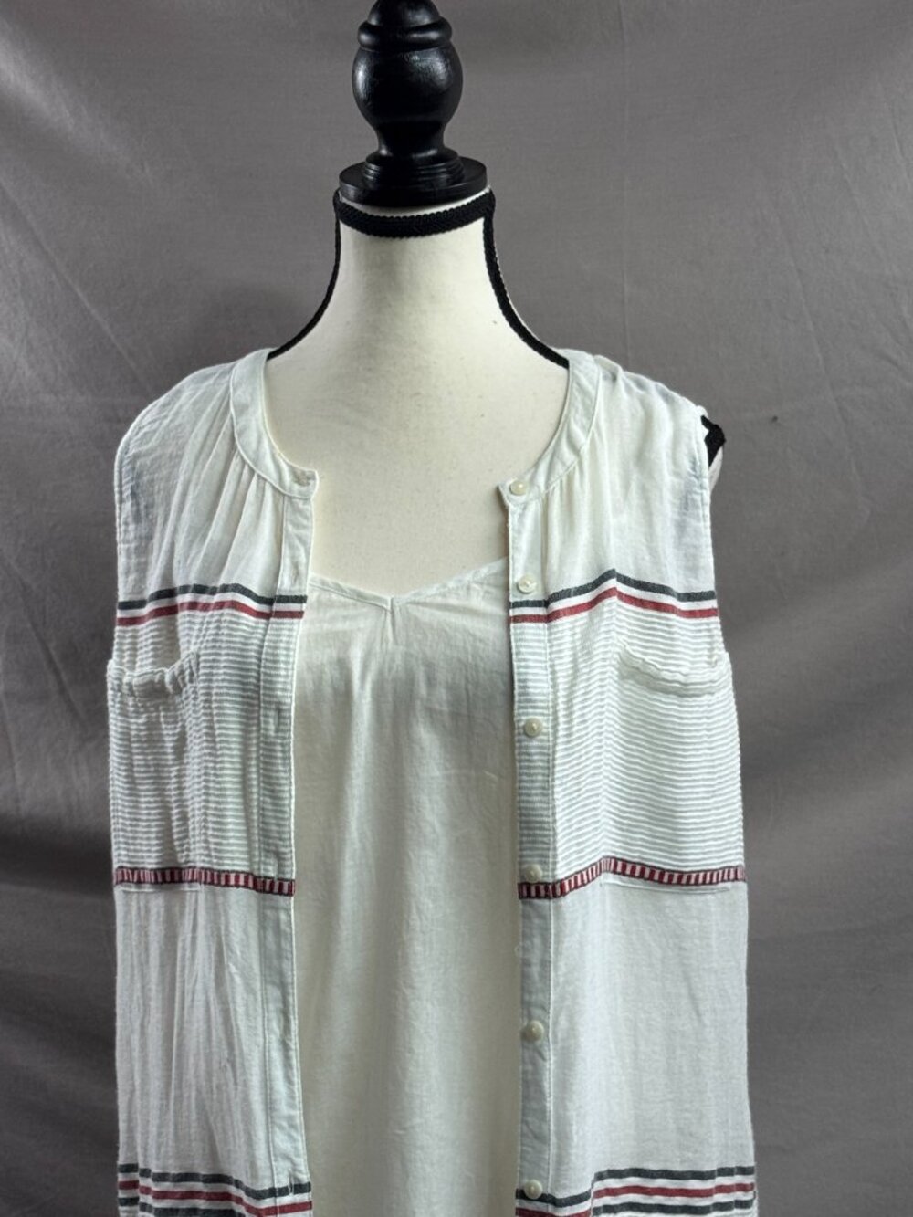 Lucky Brand White Striped Sleeveless Longline Vest Duster & Tank Set XS - Picture 7 of 8